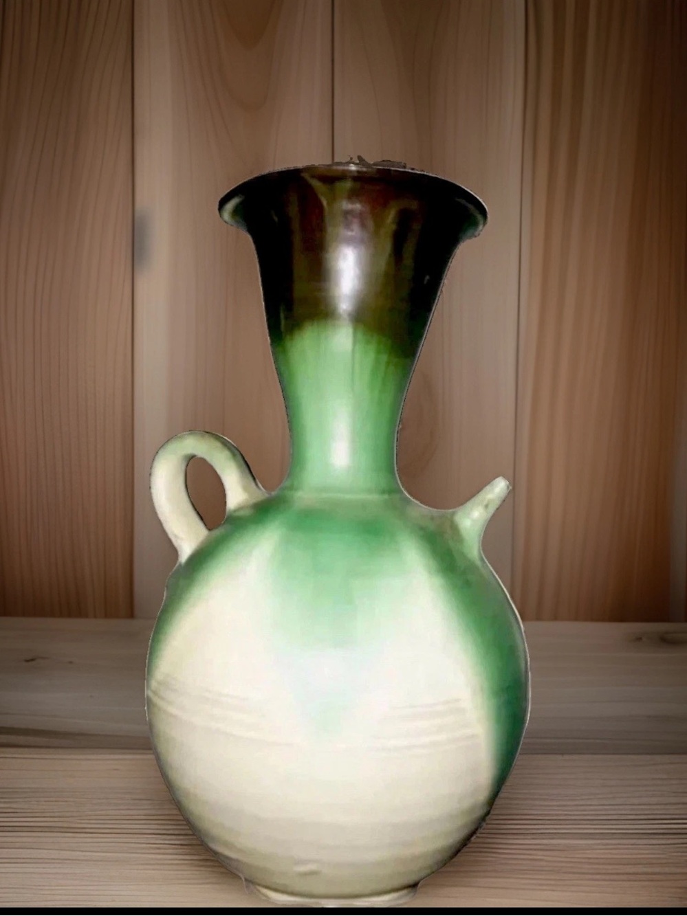Vintage Made in Spain Drip Glaze Spout Ceramic Fluted Spitoon Vase